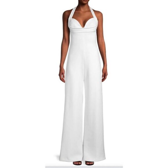 Black Halo Eve Gala Halter Jumpsuit in White NWT Size 10